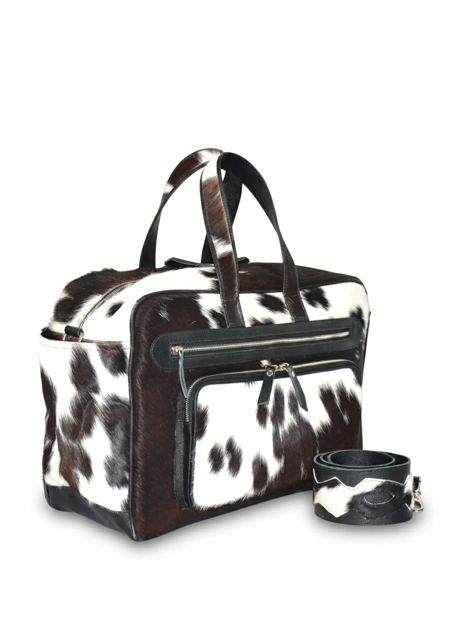 HAIR ON HIDE BABY NAPY DUFFEL BAG BLACK & WHITE - Image 2