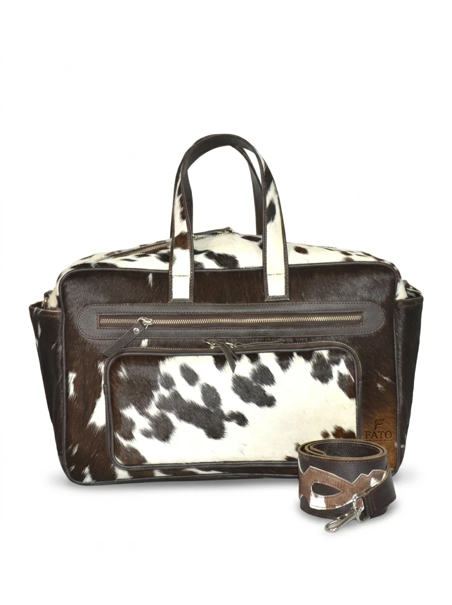 HAIR ON HIDE BABY NAPY DUFFEL BAG BROWN & WHITE
