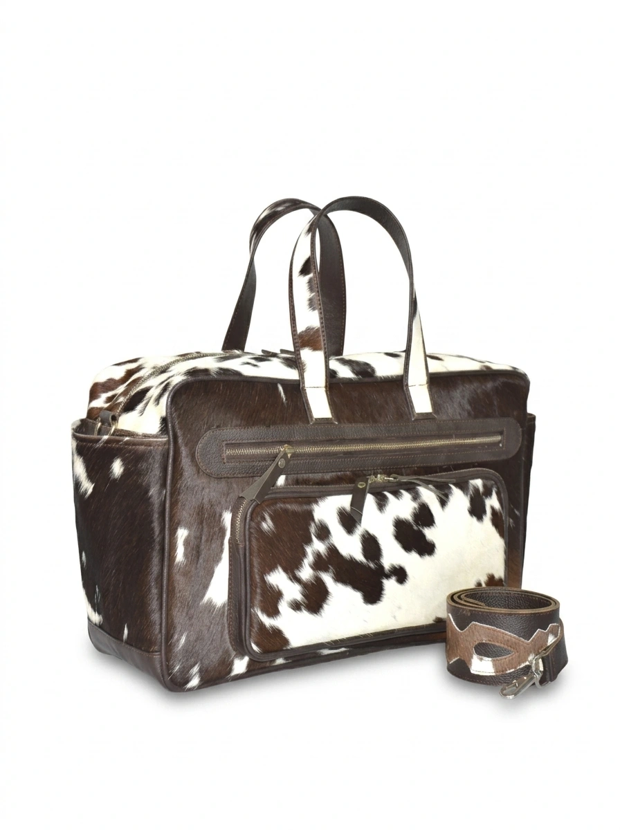 HAIR ON HIDE BABY NAPY DUFFEL BAG BROWN & WHITE - Image 2