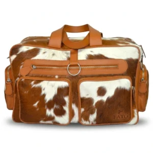 HAIR ON HIDE BABY NAPY DUFFEL BAG TAN & WHITE