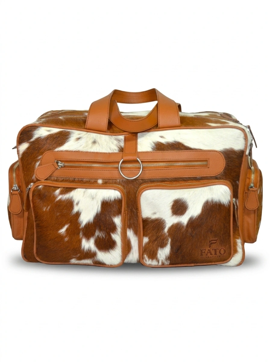 HAIR ON HIDE BABY NAPY DUFFEL BAG TAN & WHITE