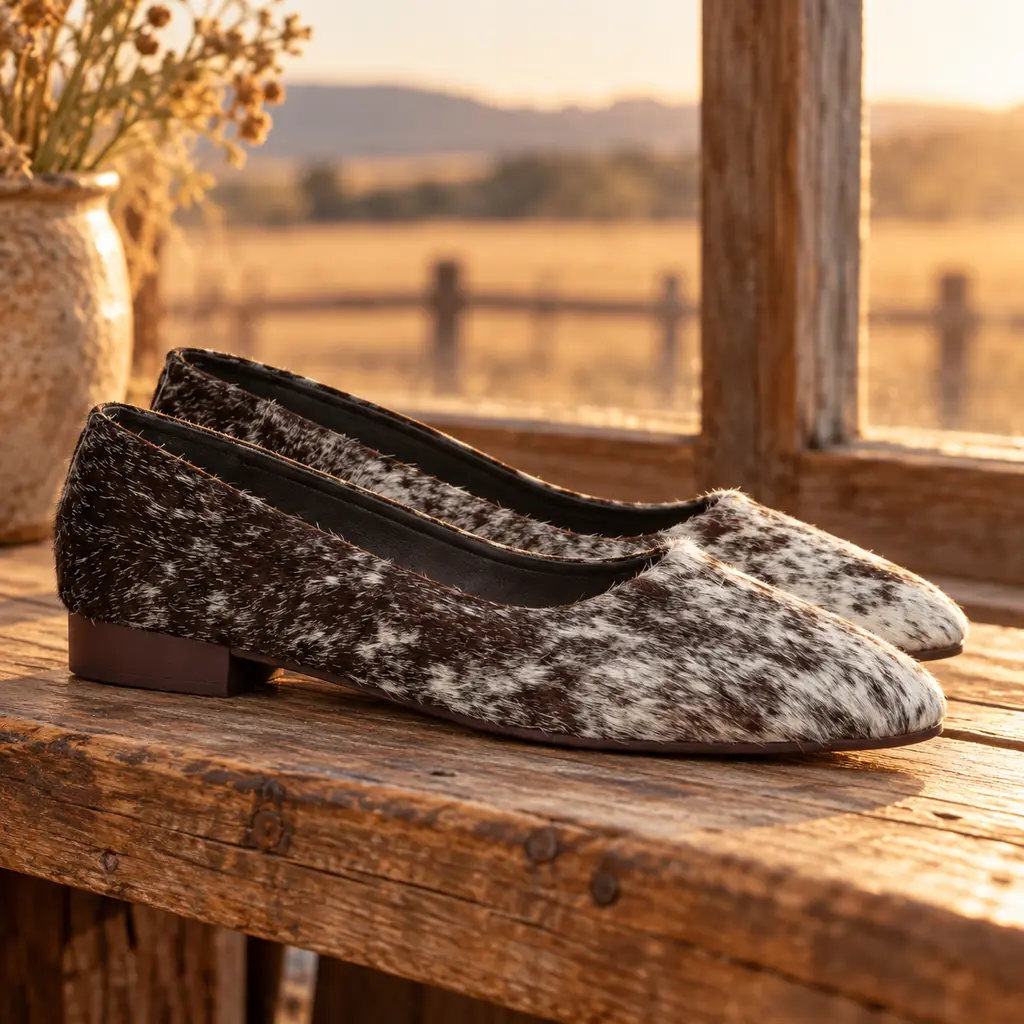 HAIR-ON HIDE POINTED TOE MULE LOAFER PUMP BROWN AND WHITE - Image 3