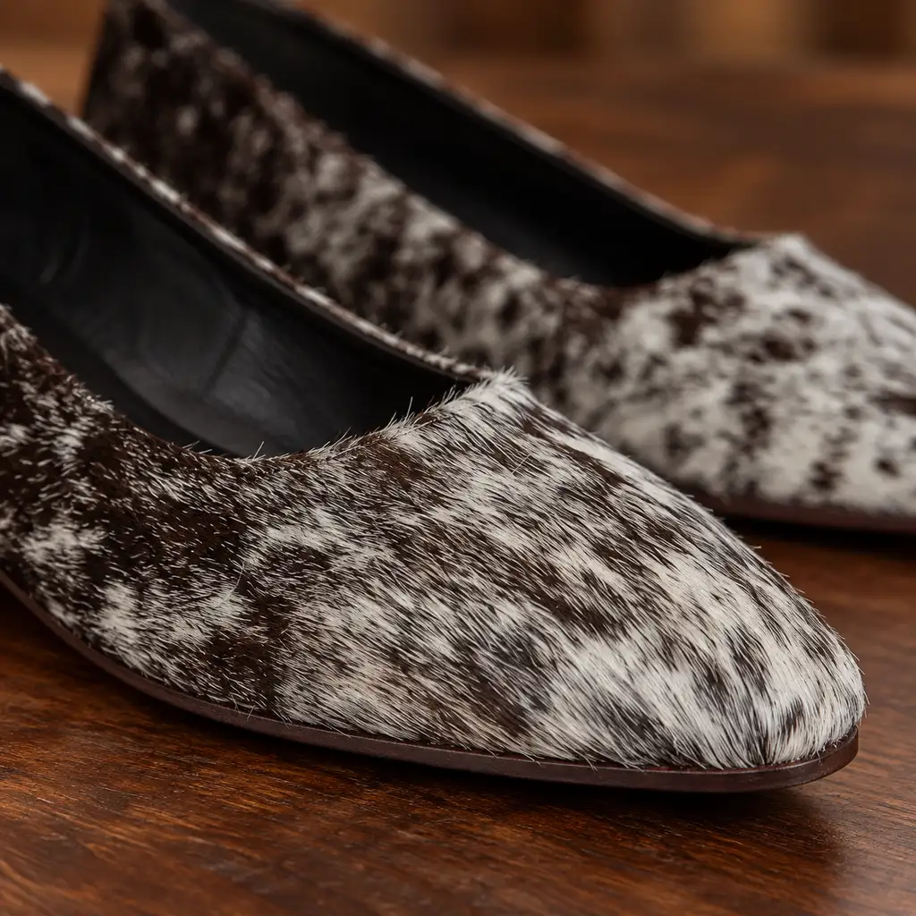 HAIR-ON HIDE POINTED TOE MULE LOAFER PUMP BROWN AND WHITE - Image 10
