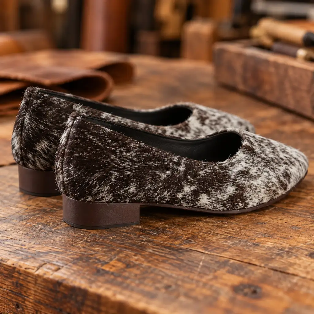 HAIR-ON HIDE POINTED TOE MULE LOAFER PUMP BROWN AND WHITE - Image 11