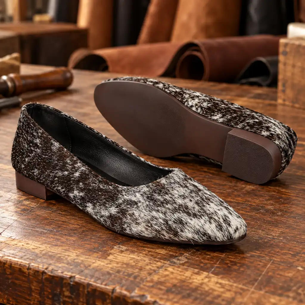 HAIR-ON HIDE POINTED TOE MULE LOAFER PUMP BROWN AND WHITE - Image 12