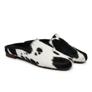 HAIR ON HIDE BACKLESS T SHAPED TOE MULE LOAFER PUMP