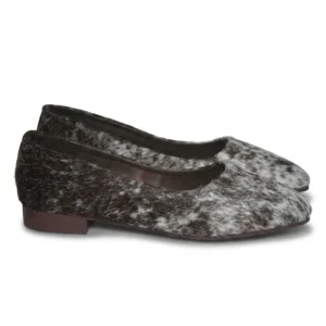 HAIR-ON HIDE POINTED TOE MULE LOAFER PUMP BROWN AND WHITE