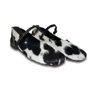 HAIR ON HIDE T SHAPED TOE MULE LOAFER PUMP
