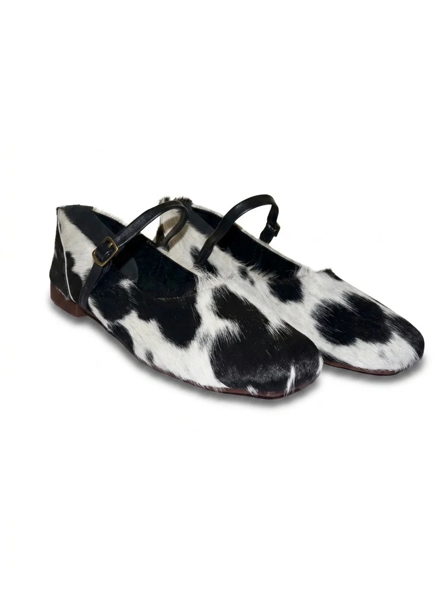 HAIR ON HIDE T SHAPED TOE MULE LOAFER PUMP