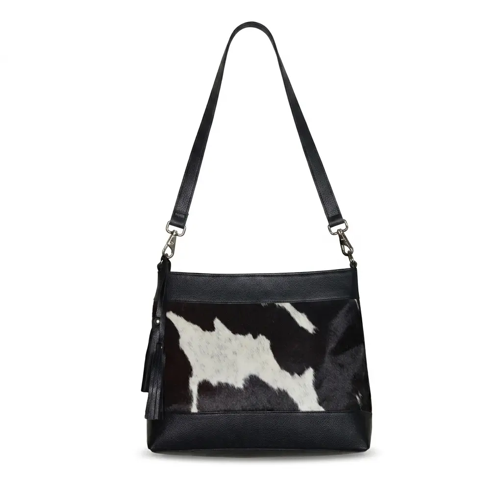 Hair on Hide Shoulder Cross Body Bag Black and White