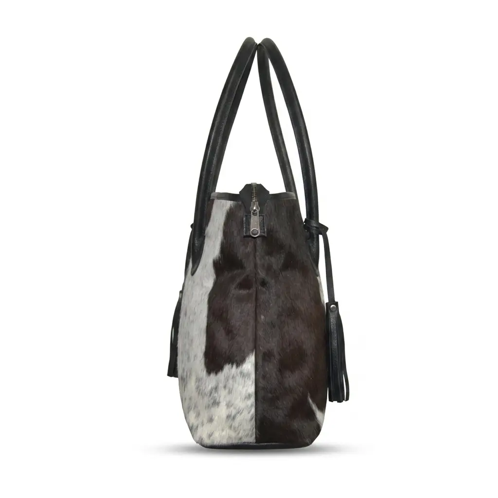 Hair on Hide Snake Handle Tote Bag Black and White - Image 2