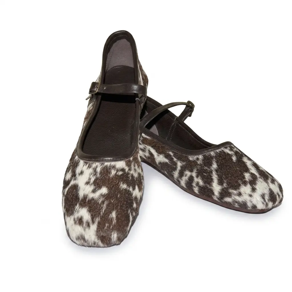 Hair on Hide T Shaped Toe Mule Loafer Pump Brown and White - Image 2