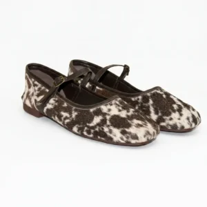 Hair on Hide T Shaped Toe Mule Loafer Pump Brown and White
