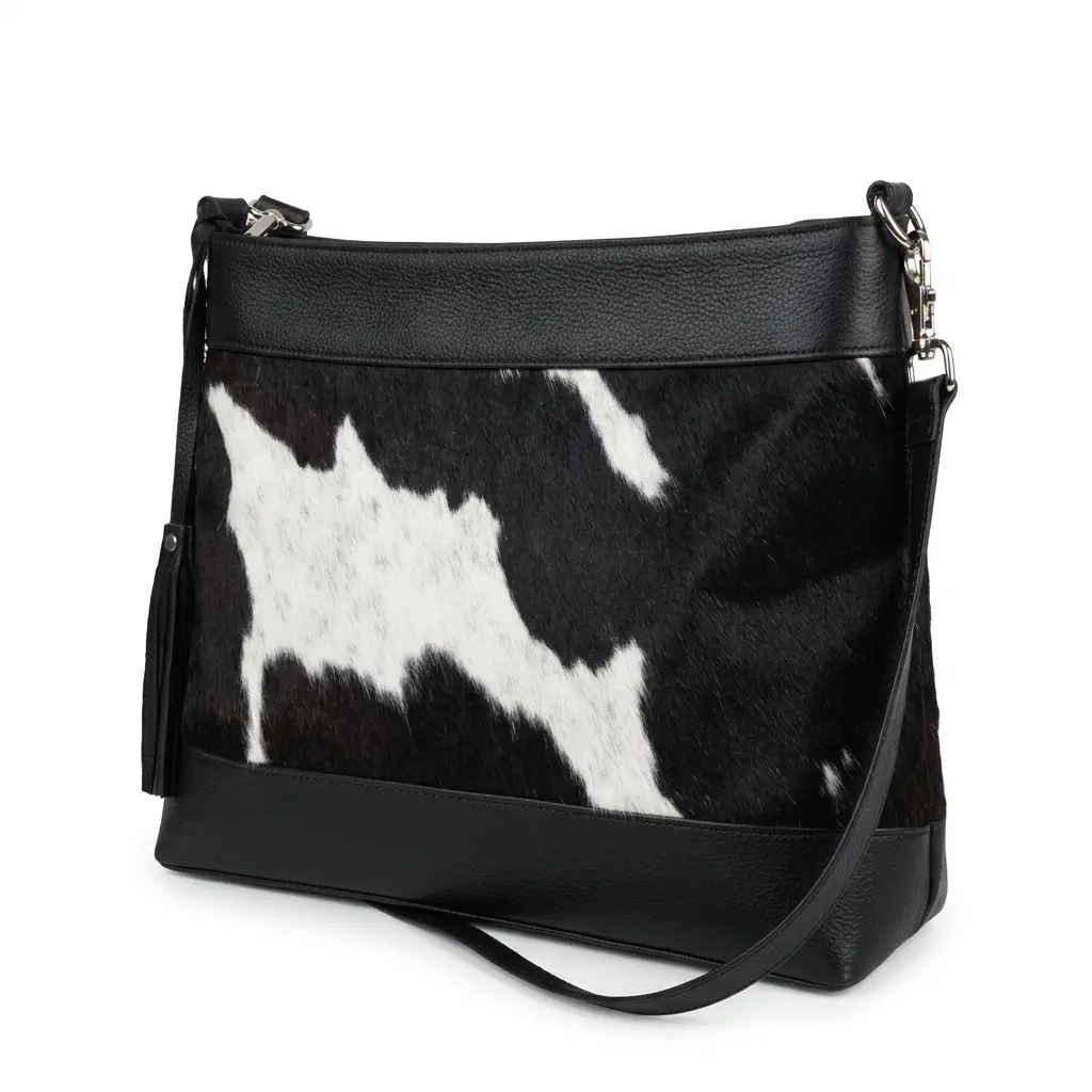 Hair on Hide Shoulder Cross Body Bag Black and White - Image 2