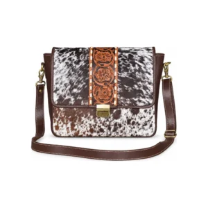 Hair on Hide Messenger Bag Brown and White