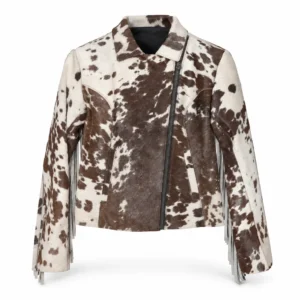 Hair on Hide Women's Fringe Motorcycle Jacket Brown & White