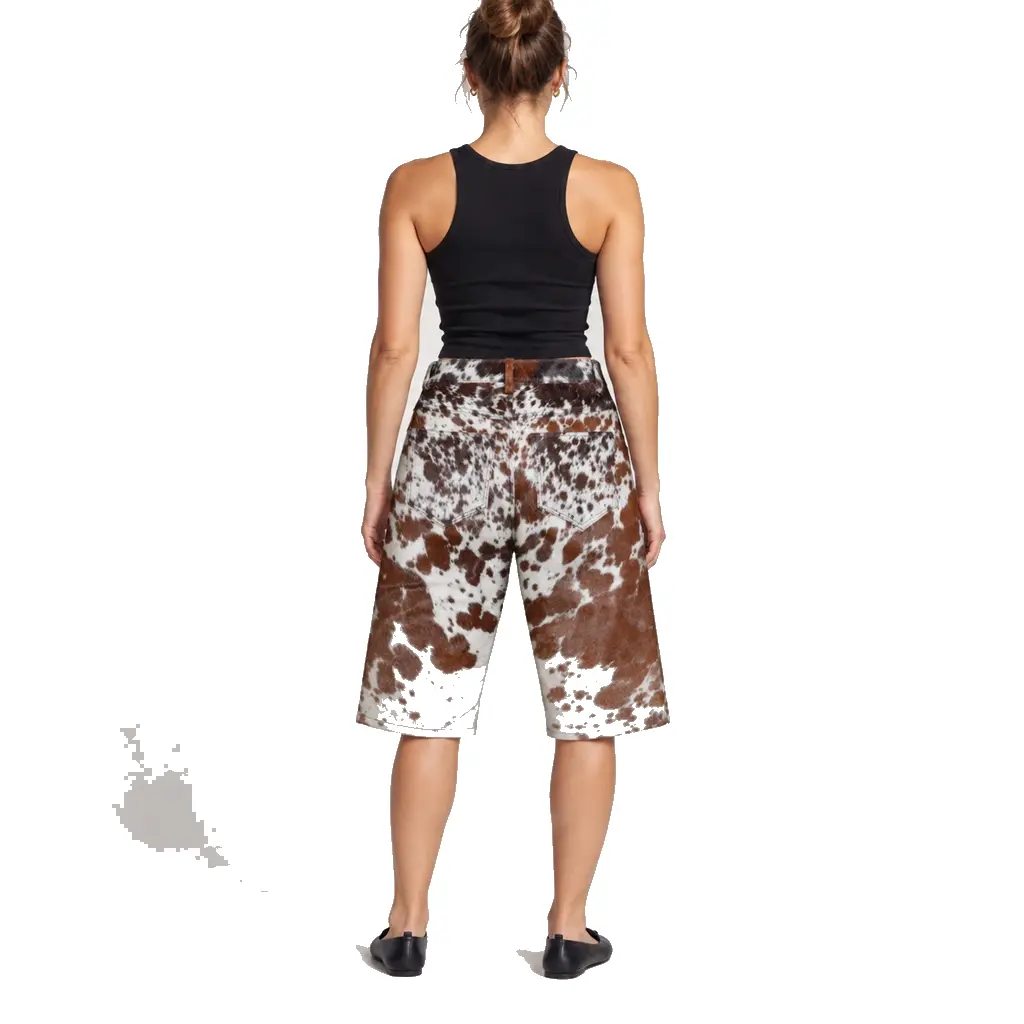 Hair on Hide Women's Long Knicker Shorts Brown & White - Image 3