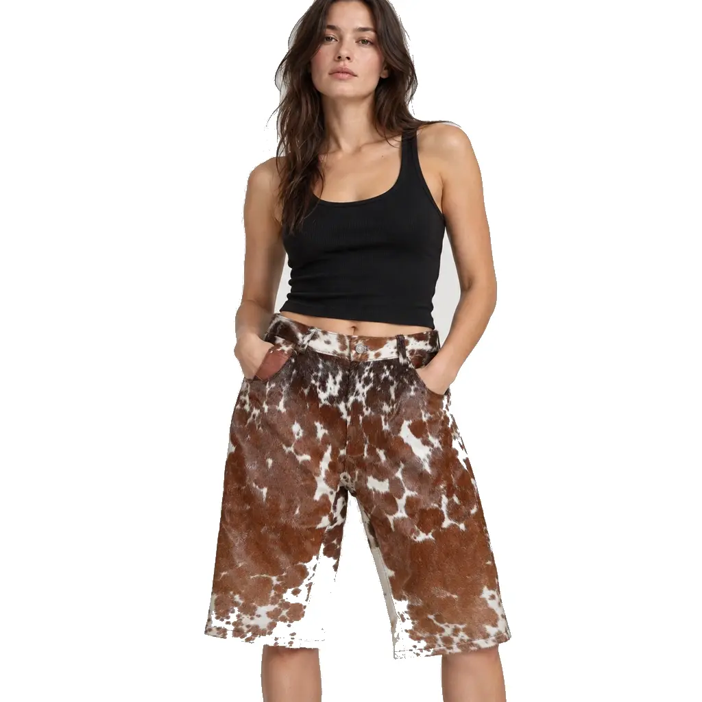 Hair on Hide Women's Long Knicker Shorts Brown & White - Image 2