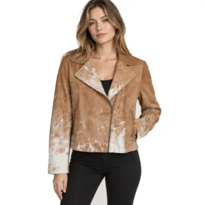 Hair on Hide Women's Motorcycle Jacket Tan & White