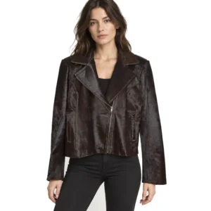 Hair on Hide Women's Motorcycle Jacket Dark Brown