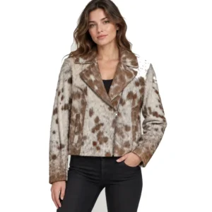 Hair on Hide Women's Motorcycle Jacket Brown & White