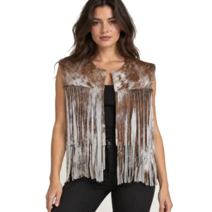 Hair on Hide Women's Short Fringe Vest Brown & White