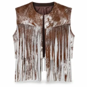 Hair on Hide Women's Short Fringe Vest Brown & White