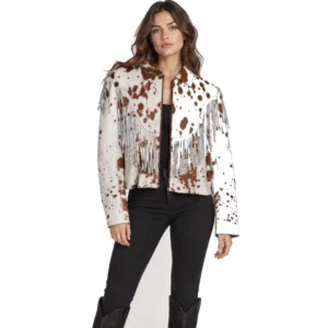 Hair on Hide Women's Western Fringe Jacket Brown & White