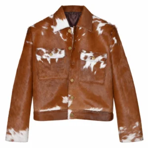 Hair on Hide Men's Trucker Jacket Natural Pattern Brown & White