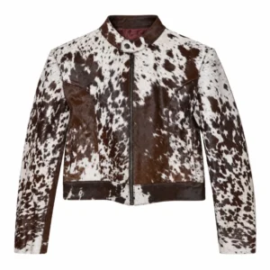 Hair on Hide Women's Stand Collar Short Jacket Brown & White