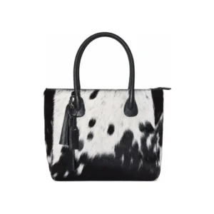 Hair on Hide Fixed Handle Tote Bag Black and White