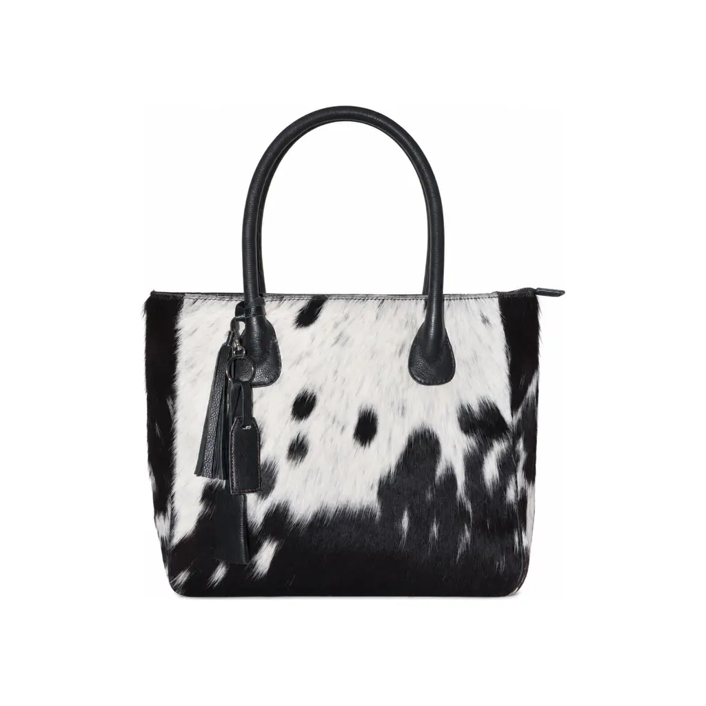 Hair on Hide Fixed Handle Tote Bag Black and White