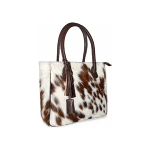 Hair on Hide Fixed Handle Tote Bag Brown and White
