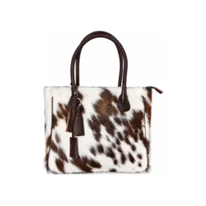 Hair on Hide Fixed Handle Tote Bag Brown and White