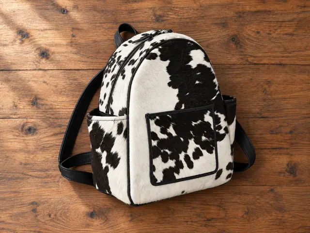 Hair on hide leather backpack with natural black and white cowhide pattern