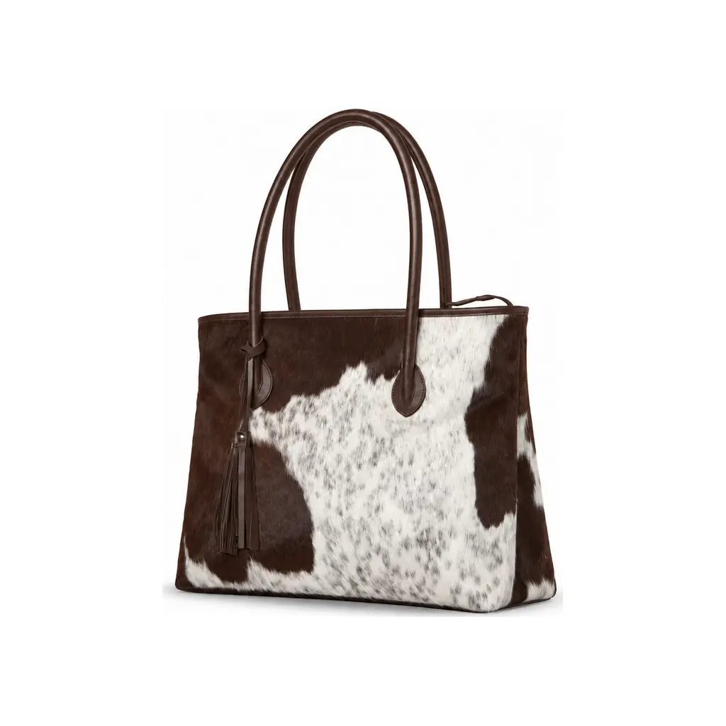 Hair on Hide Snake Handle Tote Bag Brown and White - Image 2