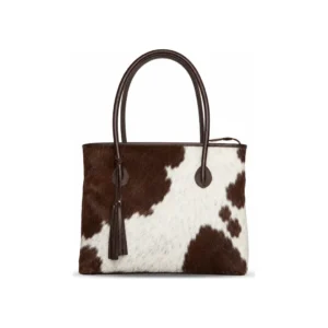 Hair on Hide Snake Handle Tote Bag Brown and White