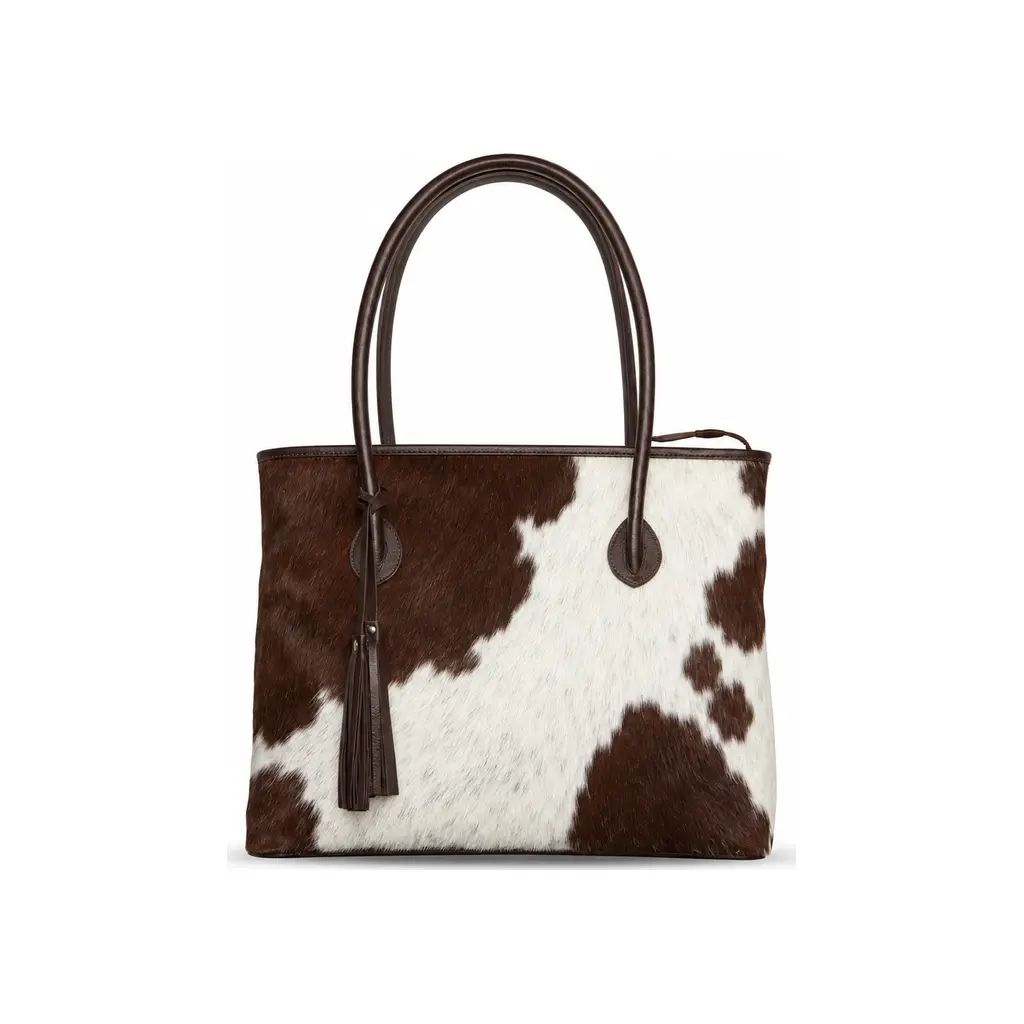 Hair on Hide Snake Handle Tote Bag Brown and White