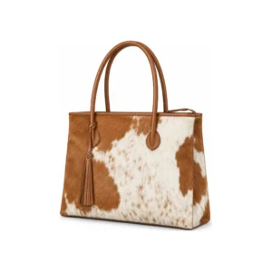 Hair on Hide Snake Handle Tote Bag Tan and White