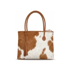 Hair on Hide Snake Handle Tote Bag Tan and White