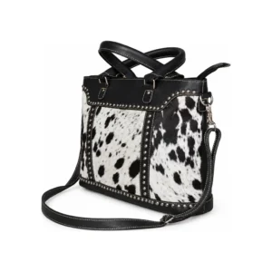Hair on Hide Rivets Tote Bag Black and White