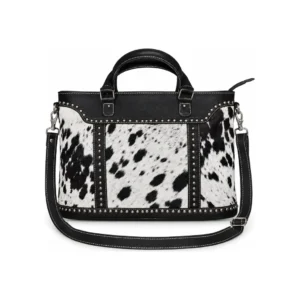 Hair on Hide Rivets Tote Bag Black and White