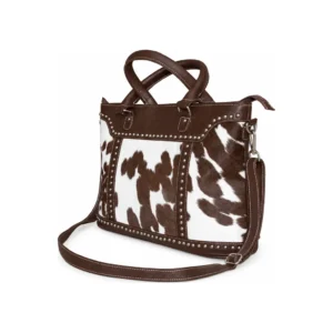 Hair on Hide Rivets Tote Bag Brown and White