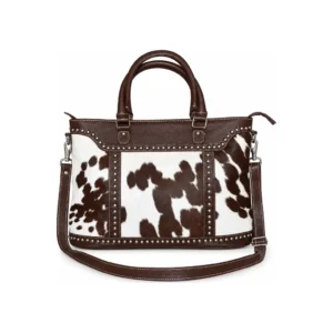 Hair on Hide Rivets Tote Bag Brown and White