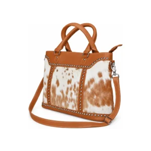 Hair on Hide Rivets Tote Bag Tan and White
