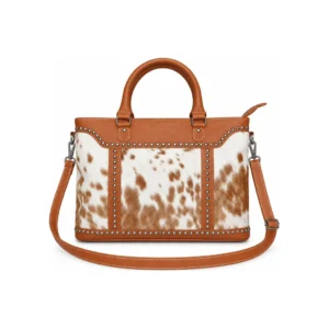 Hair on Hide Rivets Tote Bag Tan and White