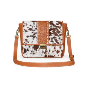Hair on Hide Messenger Bag Tan and White