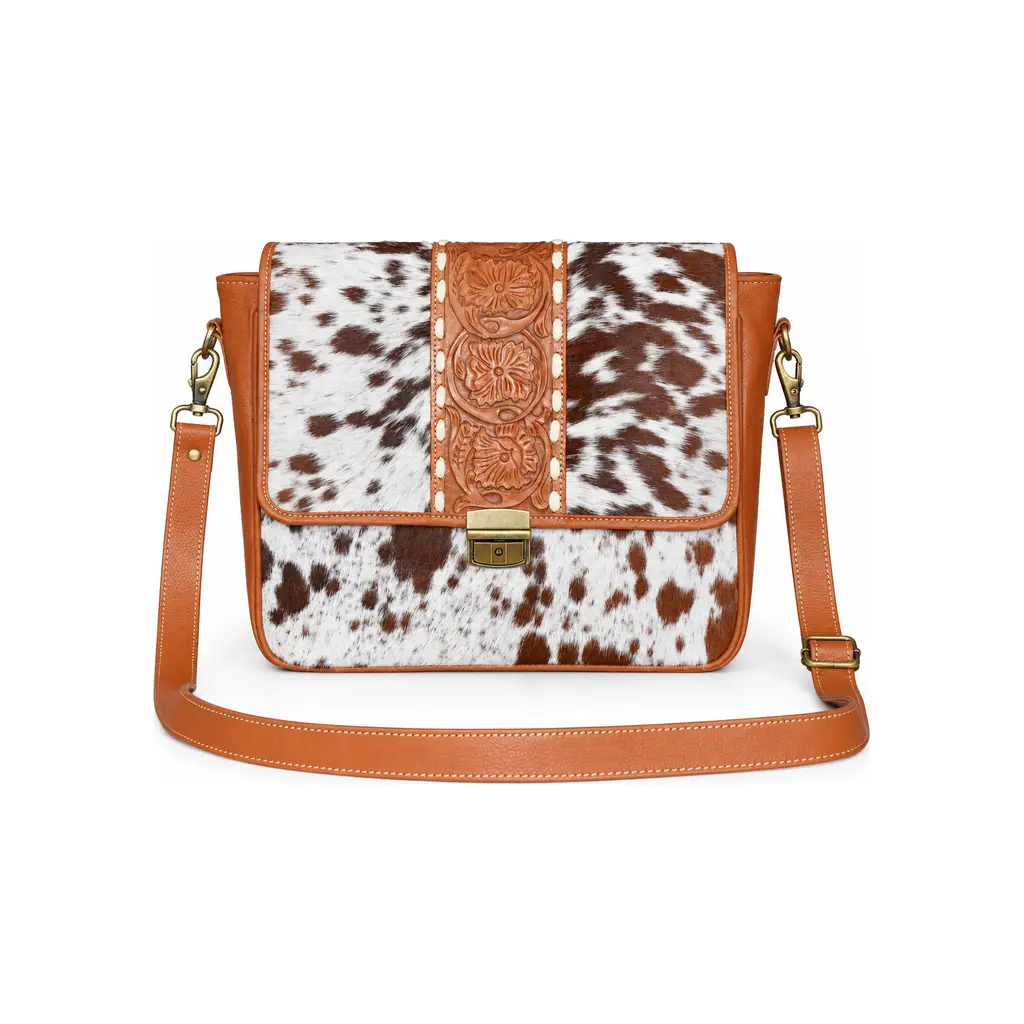 Hair on Hide Messenger Bag Tan and White