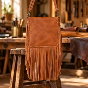 Hair on Hide Embossed Floral Panel Fringe Crossbody Bag Tan