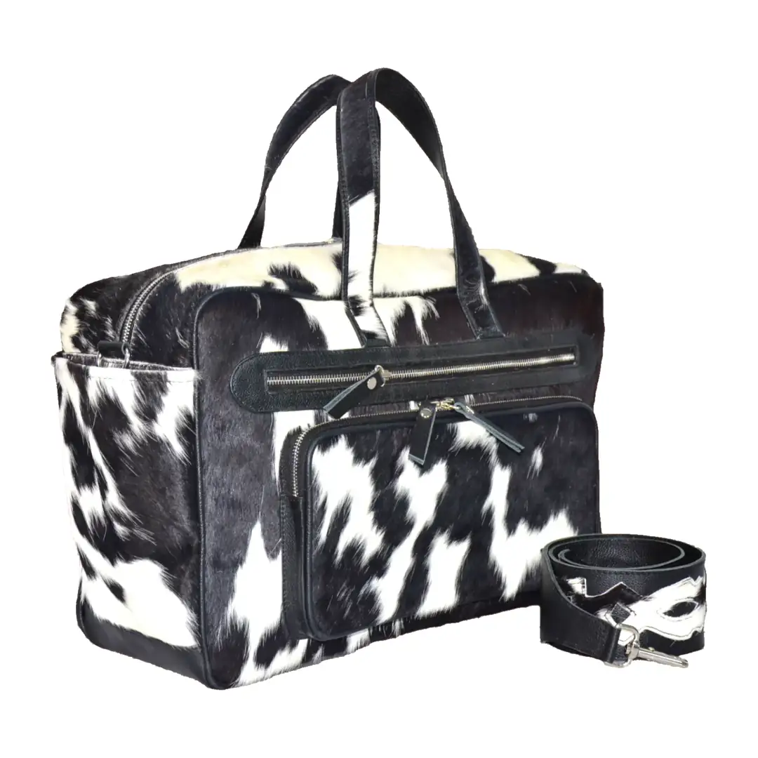 Hair on Hide Baby Diaper Duffel Bag Black & White - Image 2